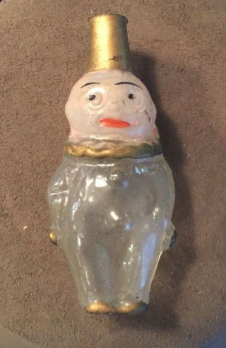 Vintage Clear Hand Painted Pink Gold Clown Candy Container 2 "