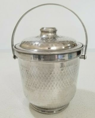 Vintage Hammered Aluminum Ice Bucket Handle Insulated Silver Italy Retro Barware