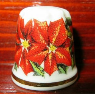 Brown Westhead & Moore China Thimble - Poinsettias