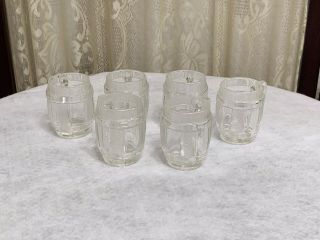 Set Of 6 Vintage Clear Glass Mini Beer Barrel Mug Shot Glasses W/handles