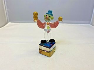 Miniature Art Glass Clown On Mirrored Cube Base