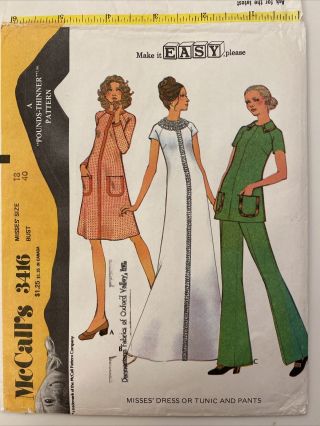 Vintage Mccalls Sewing Pattern 3416 Maxi Dress Top Pants Size 18 Bust 40 Complet