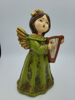 Vintage Japan Christmas Girl Angel Figurine Playing Harp Hollowware 8  T