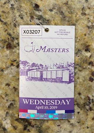2019 Masters Augusta National Golf Club Wednesday Badge Ticket Tiger Woods Wins