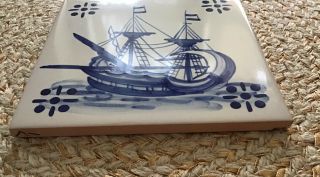 VIUVA LAMEGO Ceramic Tile Nautical Hand painted Blue And White Ship Boat 2