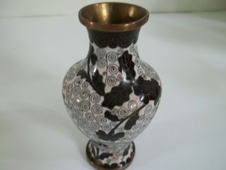 Vintage Brass Cloisonne Black & White Vase