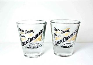 Jack Daniels Shot Glasses •2• Whiskey Old Sour Mash Black & Gold Barware