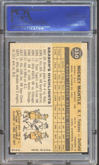 40236878 Mickey Mantle 1960 Topps 350 PSA 5 (MC) HOF York Yankees 2