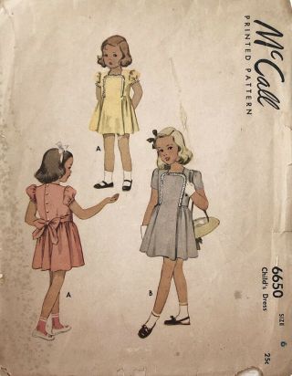 Vintage 1940s Mccall 6650 Girl 