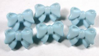 Vintage Polymer Buttons Set Of 6 Pretty Blue Bow Realistic 9/16 "