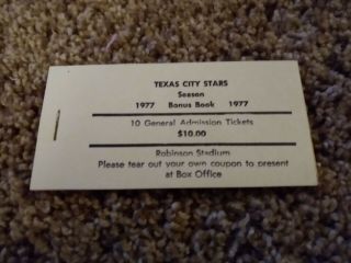1977 Texas City Stars Baseball Ticket Voucher Booklet - Lone Star League