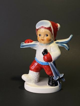 Rare Vintage Goebel Figurine Girl Skiing Winter Time 1984 Made W.  Germany