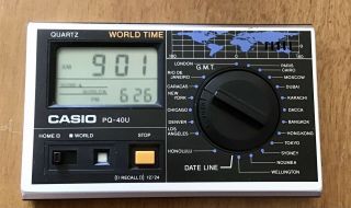 Casio Pq - 40u Quartz World Time Pocket Travel Size Alarm