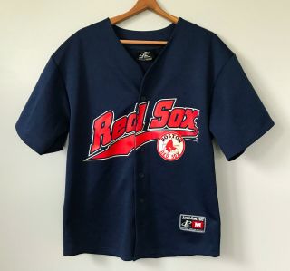 Vintage 90s Logo Athletic Boston Red Sox Navy Mesh Button Up Jersey Sz M 1999