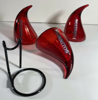 Hornitos Tequila Devil’s Horn Red Shot Glasses (3) With Single Horn Holder