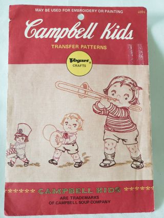 Vintage Campbell Kids Transfer Patterns 4101 Music Trombone Cymbals Drum Vogart