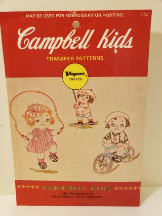 Vintage Campbell Kids Transfer Patterns 4102 Bike Jumprope Fishing Golf Marbles