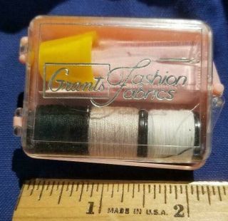 Vintage W.  T.  Grants Fashion Fabrics Sewing Kit 1 1/2 By 2 Inch Plastic Box