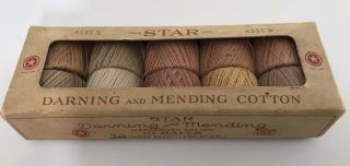 Vintage Box Of Star Darning & Mending Cotton Thread/10 Balls/25 Yds.  Each