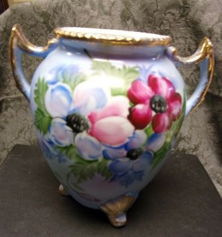 Vintage Norleans Japan Floral Vase Double Handle Triple Footed China Decor