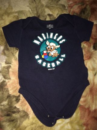Guc Seattle Mariners Baseball Baby Moose Size 12 Month Onsie Blue