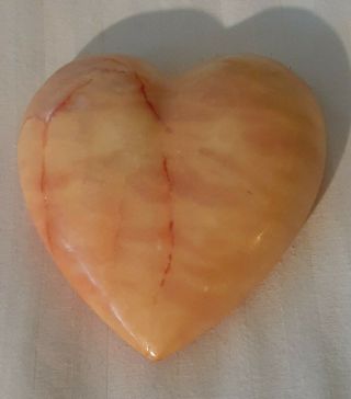 Vintage Italy Pink Peach Alabaster Marble Heart Art Paperweight Hand Carved