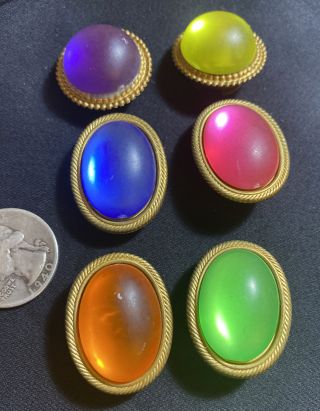6 Vintage Bright Jewel Toned Button Covers