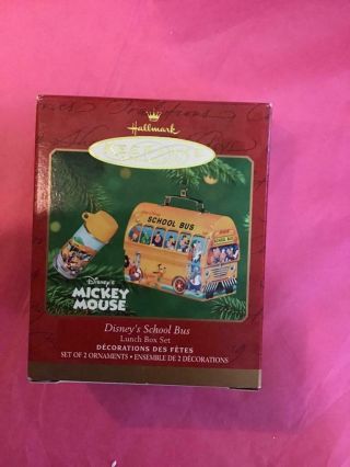 Hallmark Keepsake Ornament 2001 Disney’s School Bus Lunchbox Set Of 2 Mickey