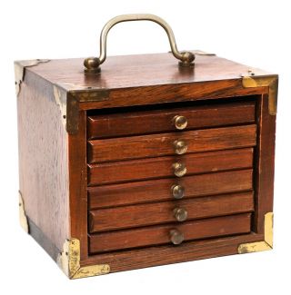Vintage Mid - Century Wood & Cork Coasters W/storage Box - Set Of 6