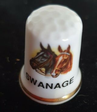 Vintage Transfer Fine Bone China Collectable Thimble Of Swanage And Horses Scene