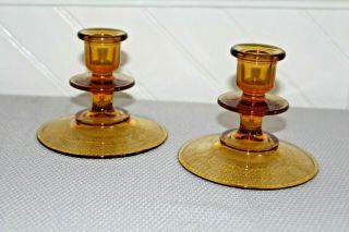 Vintage Amber Glass Candle Holders - Set Of 2