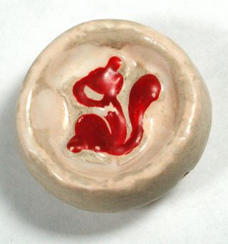 Vintage French Ceramic Button Red Sqiurrel Design 1 "