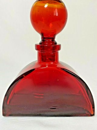 Mid Century Modern Heavy Red Glass Liquor Decanter &glass Stopper Made In Italy