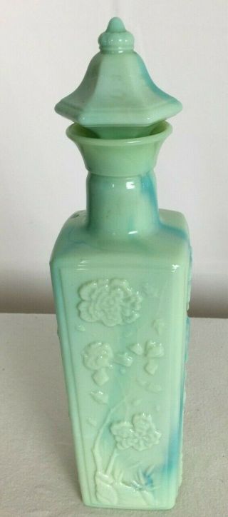Vintage 1972 Jim Beam Jadeite Milk Glass Liquor Bottle With Stop Green Floral