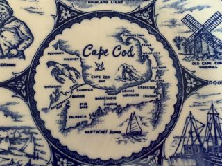Vintage Souvenir Plate Cape Cod Massachusetts Blue White Nantucket Windmill