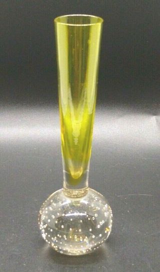 Vintage Glass Bud Vase With Controlled Bubbles,  Yellow Top/clear Bottom,  Sweden