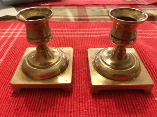 Vintage Pair Brass Candlestick Holders 3 " Tall Made In India Square Base