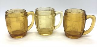 Vintage Amber Clear Mini Mugs Shot Glass Beer Barrel Toothpick Holder Set Of 3