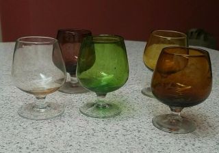 5 Vintage Multi Colored Stemmed Cordial/shot Glasses