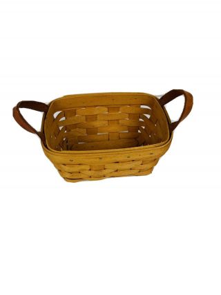 2002 Longaberger Tea Basket Leather Handles 7 " L X 5 " W X 3.  5 " H