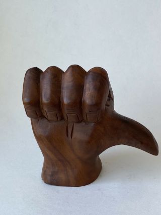 Vintage Solid Wood Carved Hand “thumbs Up” Statue Figurine 5 " X 5 "