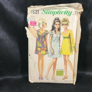 Vintage Sewing Pattern Simplicity 7631 Junior Misses Dress In Two Lengths