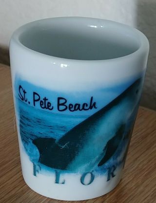2 1/4 " St.  Pete Beach Florida White Shot Glass Dolphin