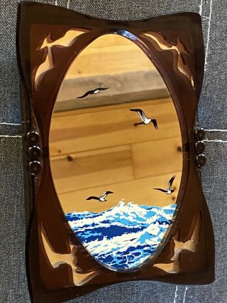 Vintage Yaps Mirror Music Box Frame - You Light Up My Life - Ocean Waves Seagulls