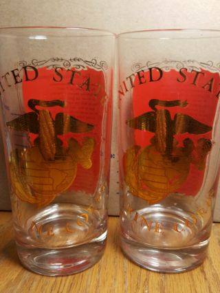 Set Of 2 Vintage Usmc United States Marine Corps Glass Hymm Back Gold Insignia L