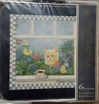 Pimpernel Coffee Cats Coasters Set Of 6 Nip Made In England