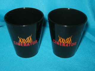 Rare Set Of 2 Cinerator Hot Cinnamon Flavored Whiskey Black Shot Glass Glasses