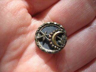 Vintage Small 1/2 Inch Metal Button,  Crescent Moon,  Star - N7