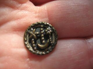 Vintage Small 1/2 Inch Metal Button,  Crescent Moon,  Stars - N8