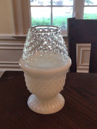 Vintage Avon Hobnail Glass Patio Fairy Lamp Votive Candle Holder Milk Glass